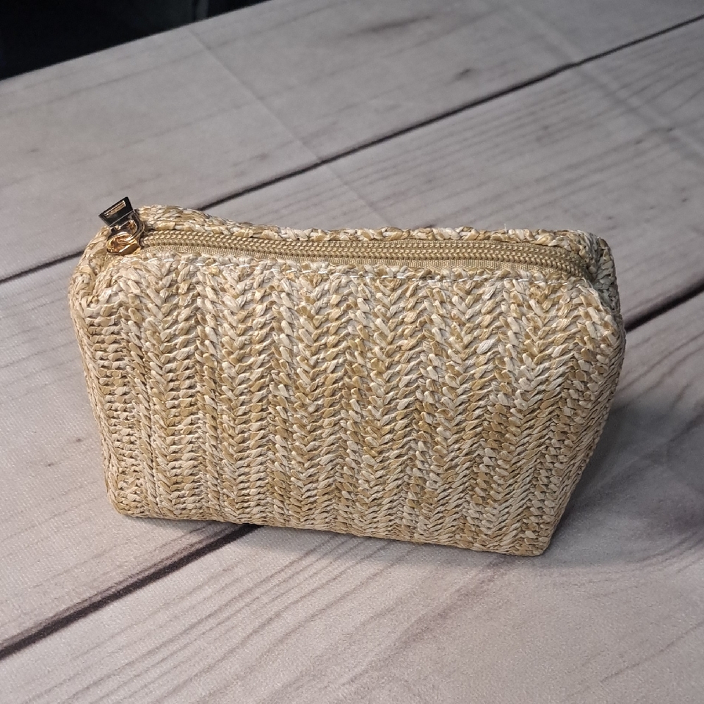 Woven Straw Makeup Toiletry Travel Bag Pouch